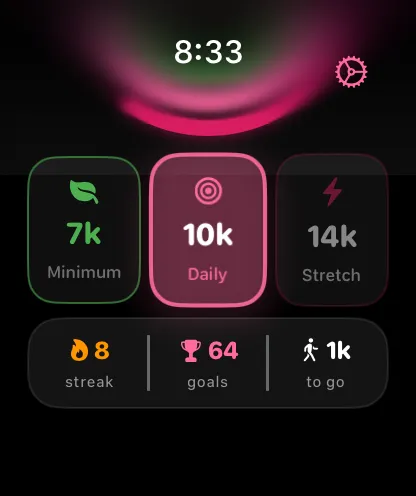 StepMelon showing three step goal progress rings on Apple Watch